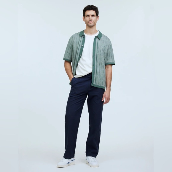 Madewell Men’s Button-Up Sweater Polo Shirt Plaid Stripe in Shaded Grove - Picture 5 of 8